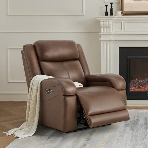 Watson & Whitely Genuine Leather Power Recliner Chairs for Adults, Wall Hugger RV Recliner with Power Headrest & Charging Ports