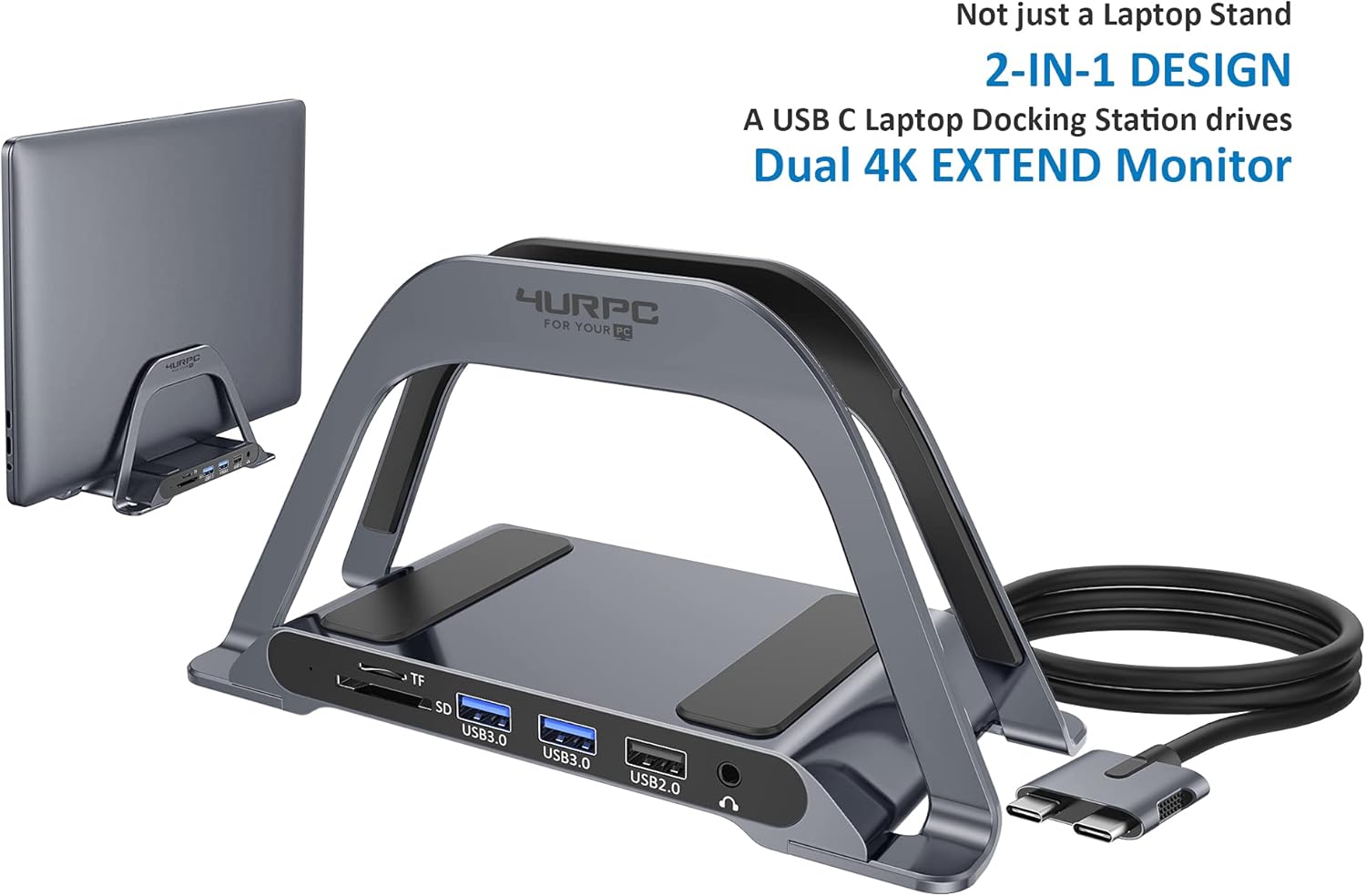 USB C Docking Station Dual Monitor for MacBook Pro Air, 10 in 2 Dual Display USB C HUB with Vertical Stand for Mac