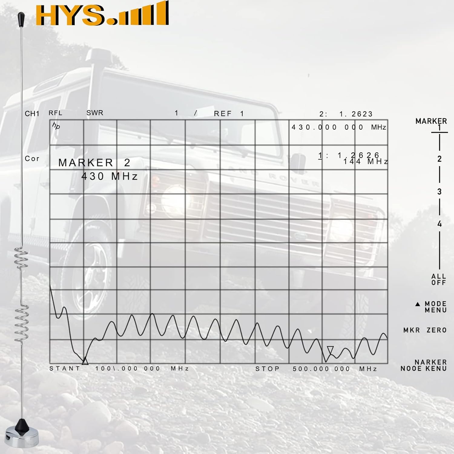 HYS Amateur Dual-Band NMO 17.13 inch Antenna VHF 144Mhz & UHF 430MHz for 2 Meter 70 Centimeters Mobile Radios w/ 13ft RG-58 Coax Cable PL-259 UHF