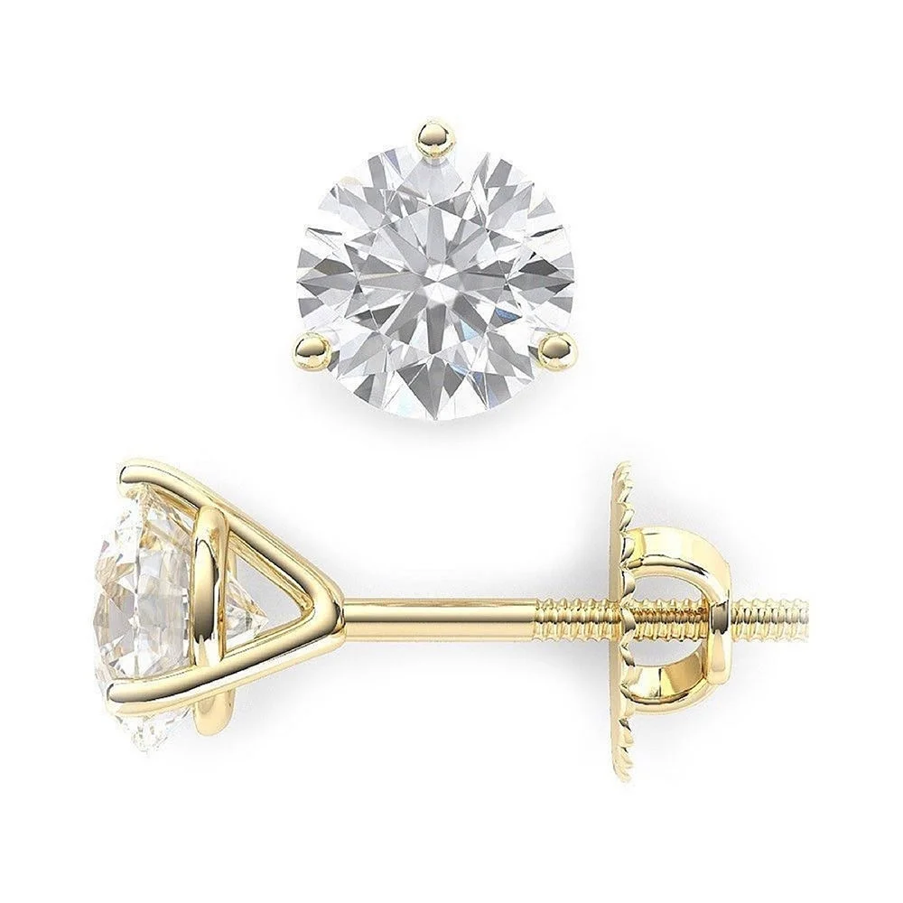 4 ct round cut studs blue moissanite 18k yellow gold earrings screw back