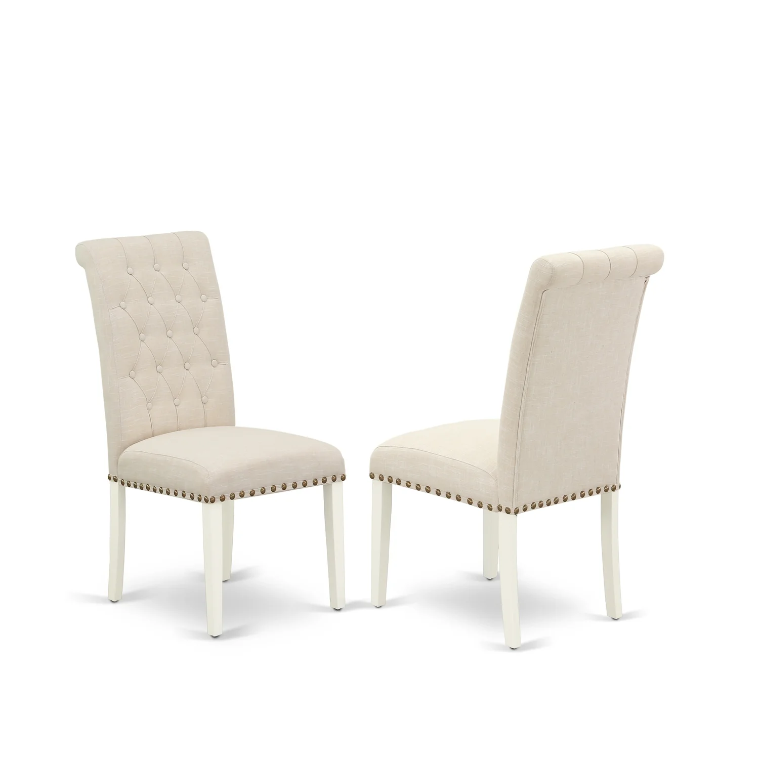 East West Furniture Logan 9-piece Wood Dining Set in Linen White/Light Beige