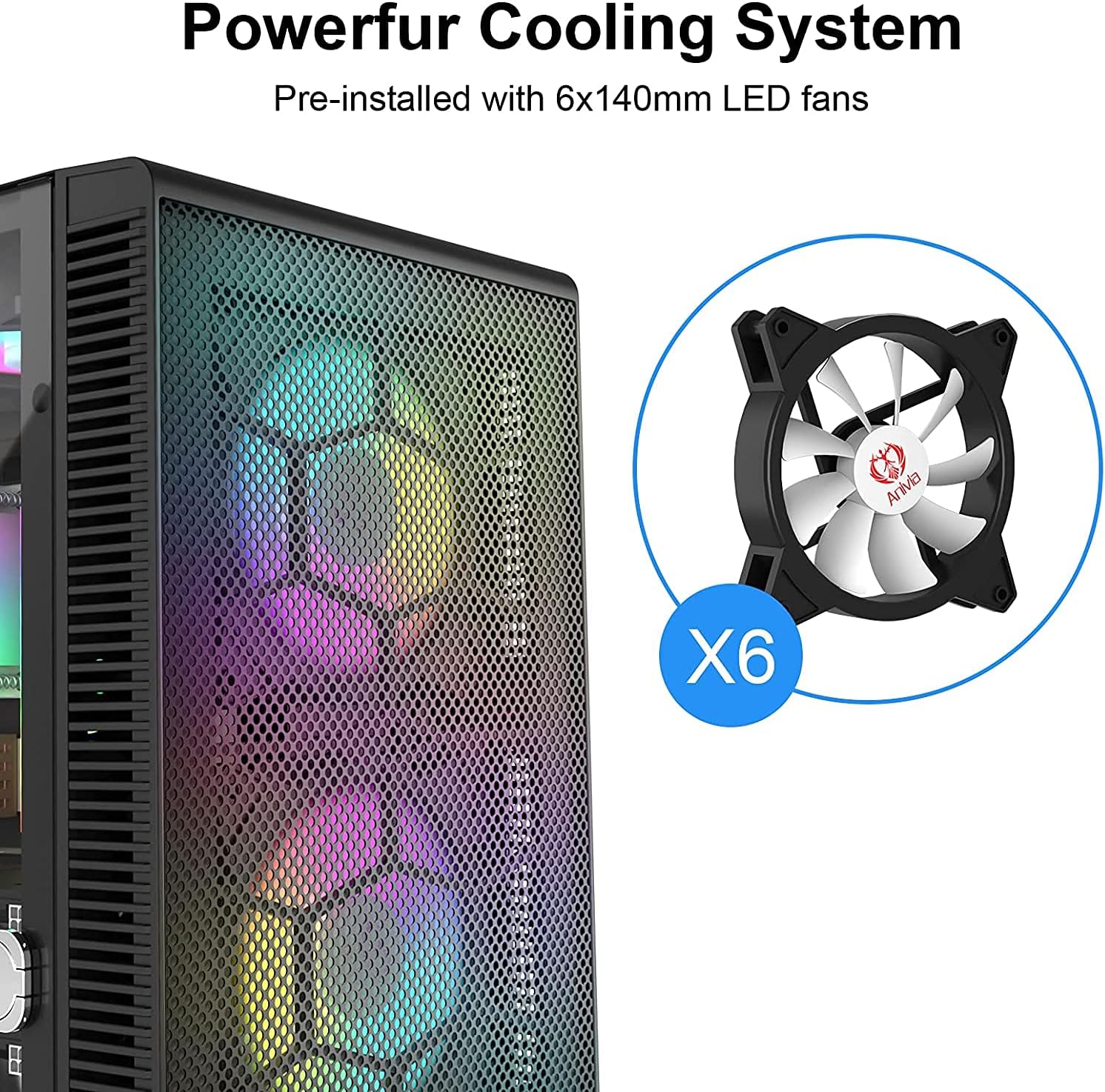 ATX Mid-Tower PC Gaming Case with Magnetic Design Dust Filter Pre-Installed 6 x 140mm RGB Fans & USB 3.0 Port Glass Side Panel Cable Management