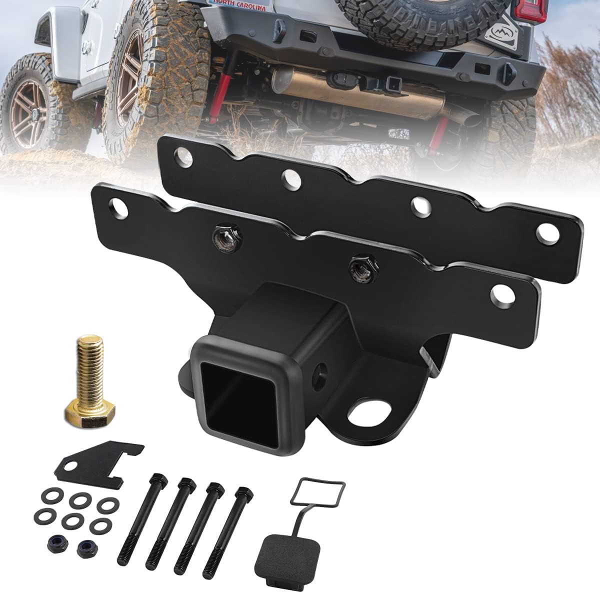 2 Inch Rear Bumper Towing Hitch Receiver Kit Compatible with 2018-2022 Jeep Wrangler JL/JLU 2 Door & 4 Door Receiver Hitches Pack of 2