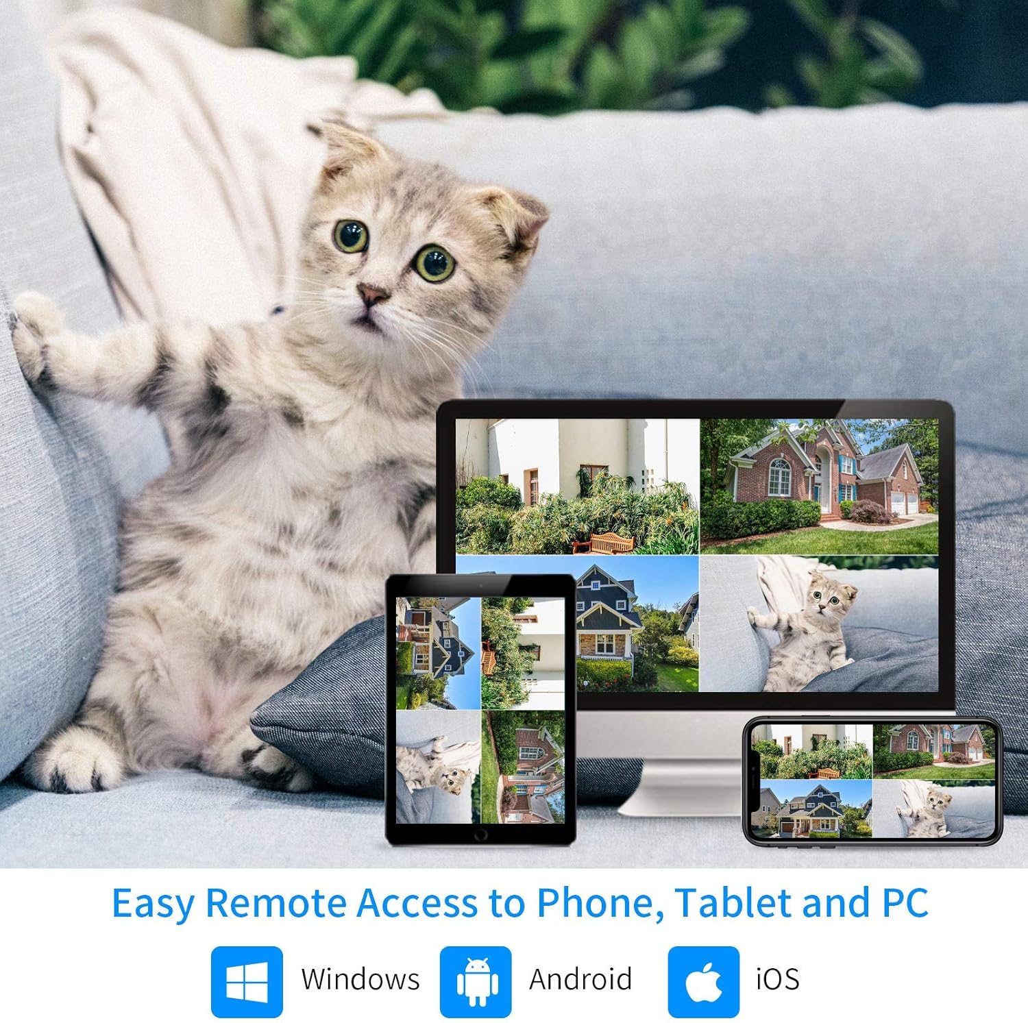 [8CH Expandable, 2K] Hiseeu All in one with 12 LCD Monitor 3TB Hard Drive, Wireless Security Camera System