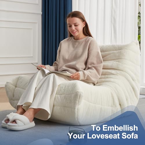 Bean Bag Chairs for Adults Giant Bean Bag Chair Memory Foam BeanBag Chair Big Bean Bag Sofa with Filler Faux Fur Fireside Beanbags Lazy Sofa for