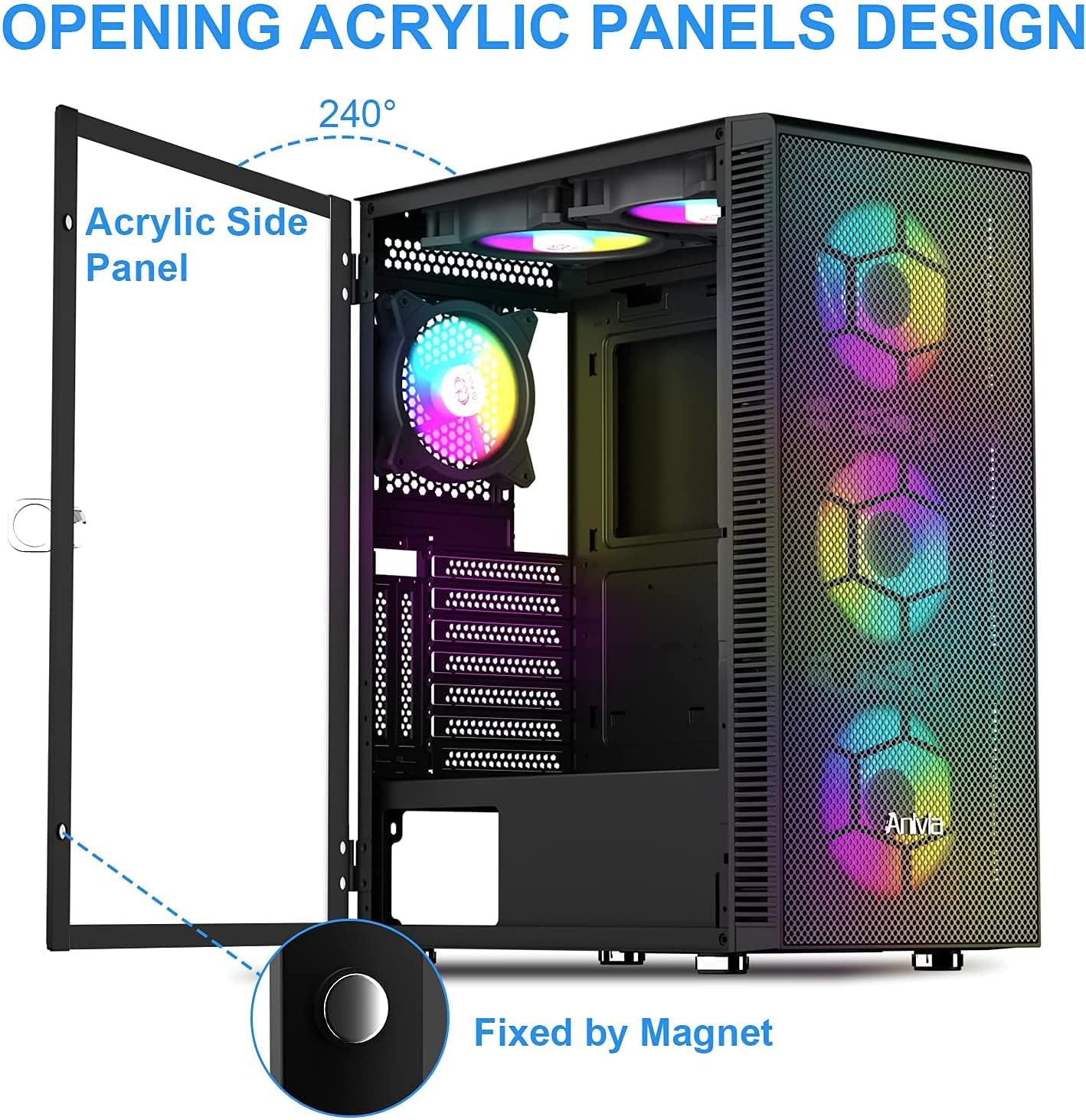 ATX Mid-Tower PC Gaming Case with Magnetic Design Dust Filter Pre-Installed 6 x 140mm RGB Fans & USB 3.0 Port Glass Side Panel Cable Management