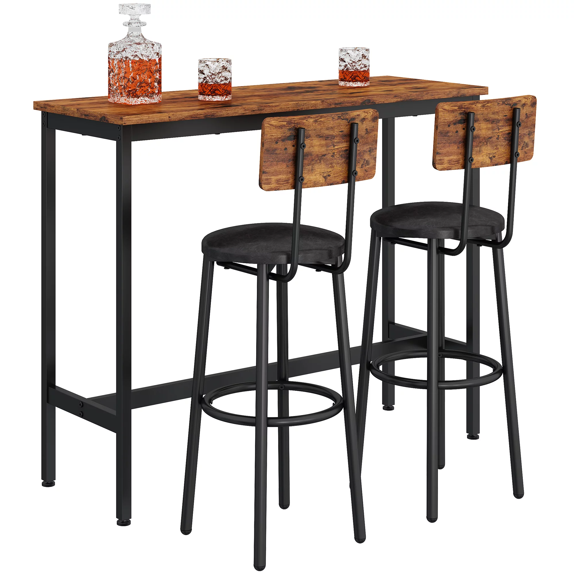 uhomepro 3 Pieces Bar Table Set, Modern Bar Table Set with 2 Stools, Home Kitchen Breakfast Table and Chairs Set Ideal for Pub, Living Room