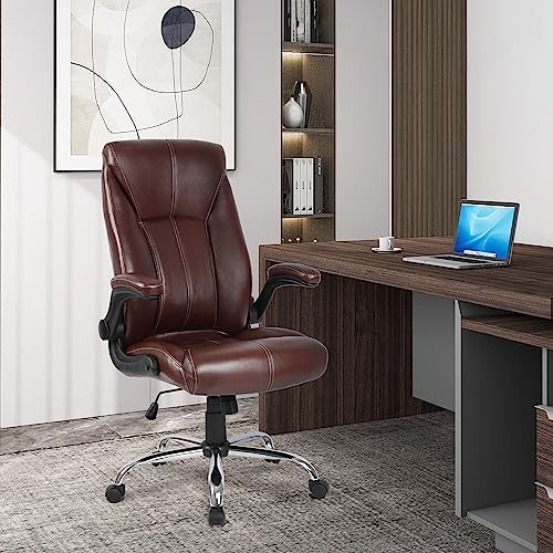 Big and Tall Office Chair for Heavy People 400lb, Executive Desk Computer Chair Adjustable Flip-up Armrests