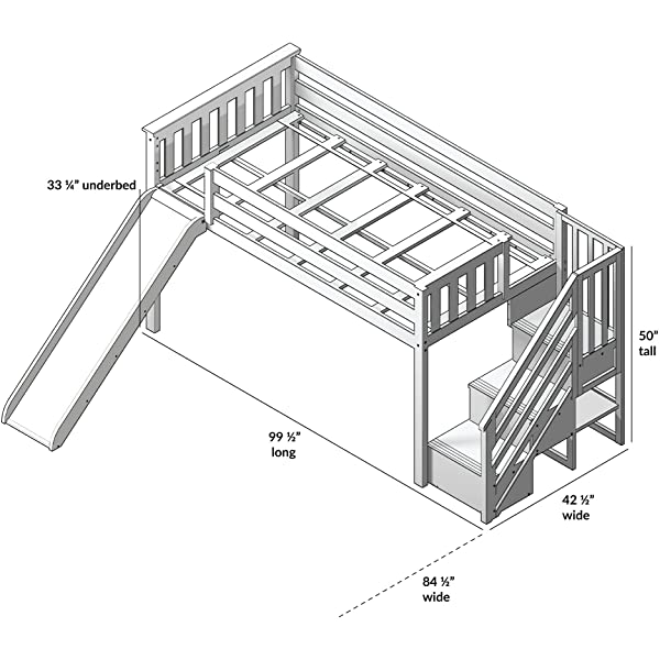 Max & Lily Twin Low Loft Bed with Staircase, White White Low Loft + Staircase Bed