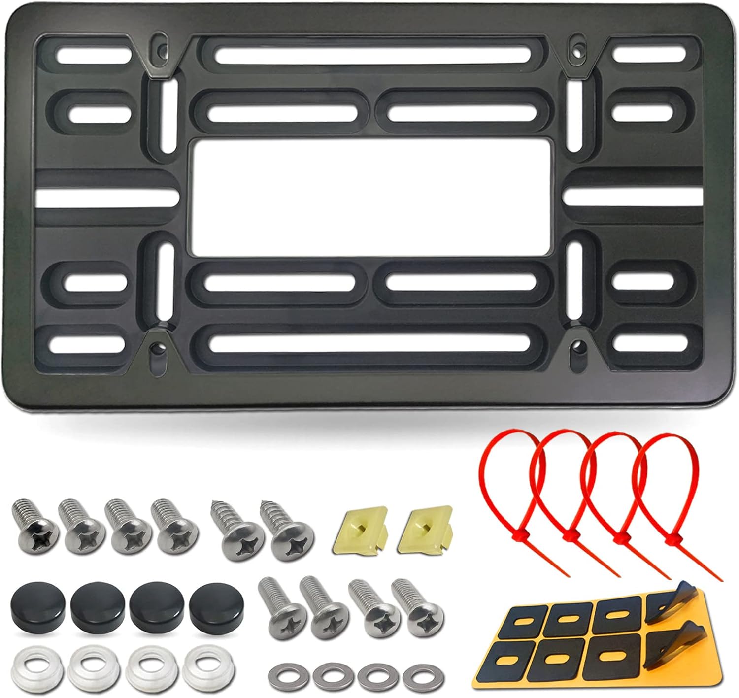 Front License Plate Mounting Kit- Universal Front Bumper License Plate Bracket Holder and Carbon Fiber Car Tag Frame