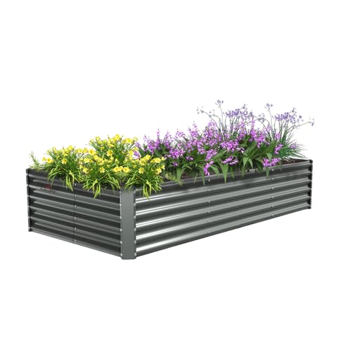 A ANLEOLIFE 8X4X1.5 ft Galvanized Raised Garden Beds Outdoor, Oval Large Metal Planter Box for Planting Vegetables Flowers Herb