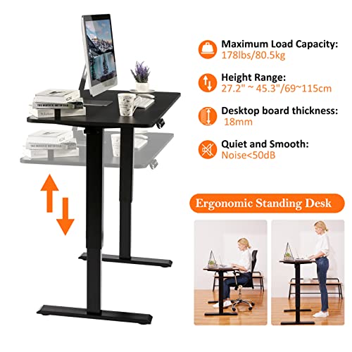 Electric Standing Adjustable Height Desk 55'' x 24''Sit Stand Desk with Charging Station, 2 USB Ports, 3 Power Outlets, 4 Caster