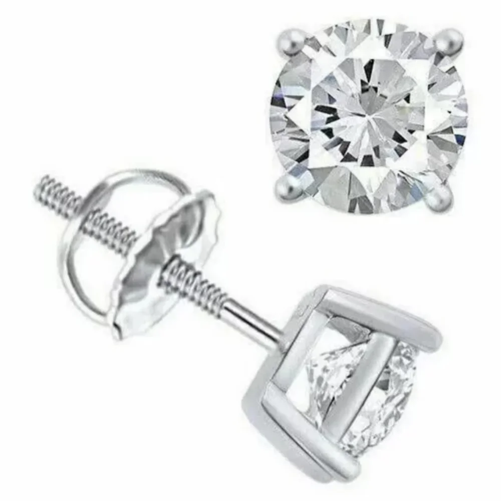 3Ct Round Cut Moissanite Diamond 14K White Gold Studs Earrings for Women's Fine Jewelry