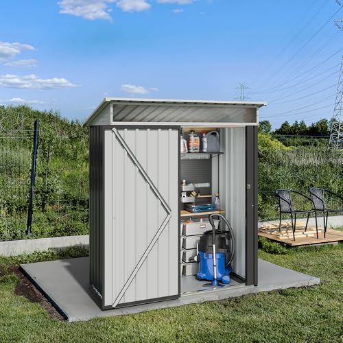 JYQAQA 5x3 FT Outdoor Garden Storage Shed, Waterproof Metal Garden Sheds with Window and Lockable Double Door