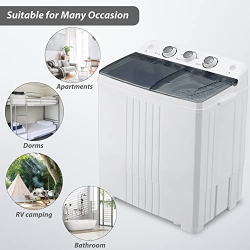 Homguava Portable Washer Machine Mini Compact Twin Tub Washing Machine Washer and Dryer Combo Laundry 2 In 1 Compact Washer Built-in Gravity Drain