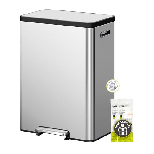EKO EcoCasa II 36L+24L Dual Trash Can with Recycle Bin, Stainless Steel Garbage Can with Lid, Deodorizer Compartment