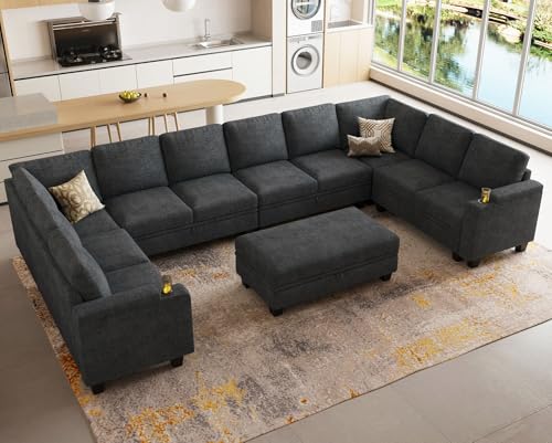 Belffin Modular Sectional Sofa Couch with Storage U Shape Convertible Corner Couches for Living Room Dark Grey Couch