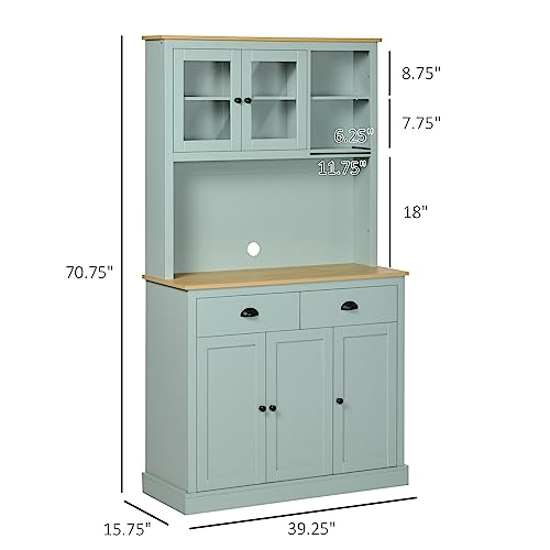 HOMCOM 71" Freestanding Pantry, Kitchen Buffet with Hutch, Modern Storage Cabinet, Microwave Cabinet with Drawers, Glass Doors