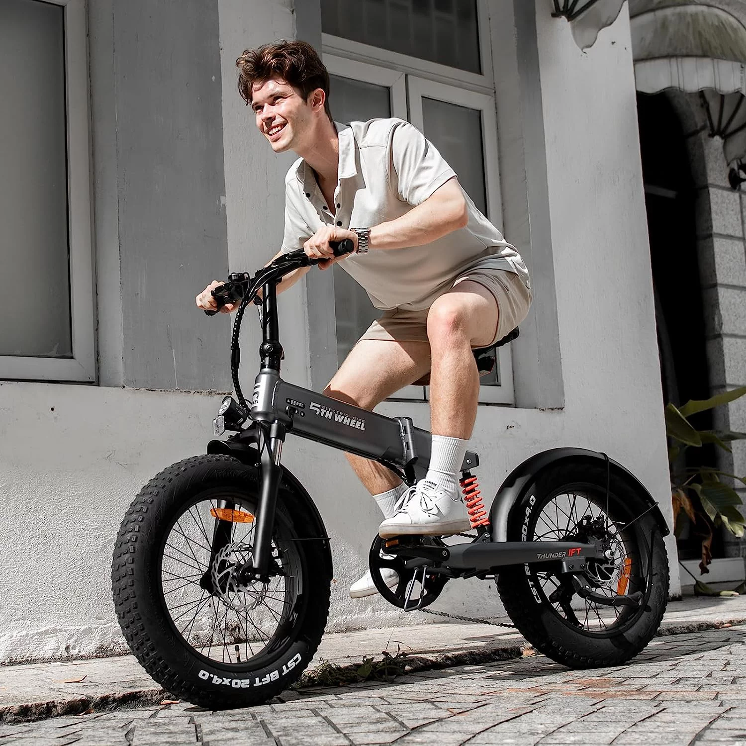 5TH WHEEL Thunder 1FT 20" Fat Tire Electric Bike, 48V 10.5Ah Removable Battery, 500W Motor Foldable Ebike with Dual Shock Absorbe
