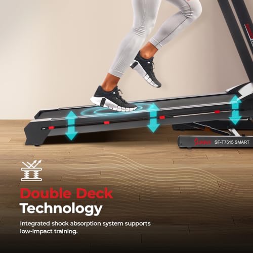 Sunny Health & Fitness Premium Smart Treadmill with Auto Incline, Dedicated Speed Buttons, Double Deck Technology, Digital Performance Display