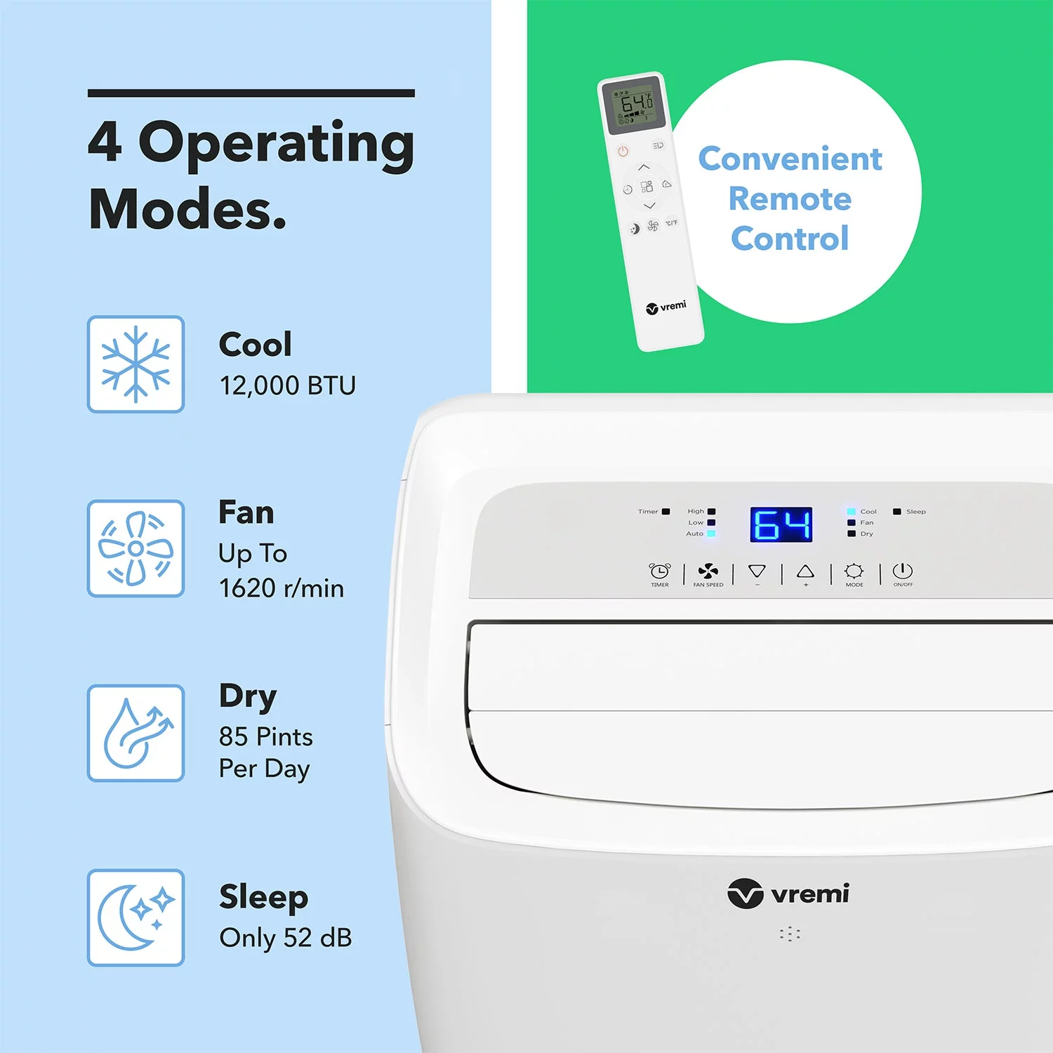 Vremi 12000 BTU Portable Air Conditioner - Easy to Move AC Unit for Rooms up to 350 Sq Ft - with Powerful Cooling Fan, Reusable Filter