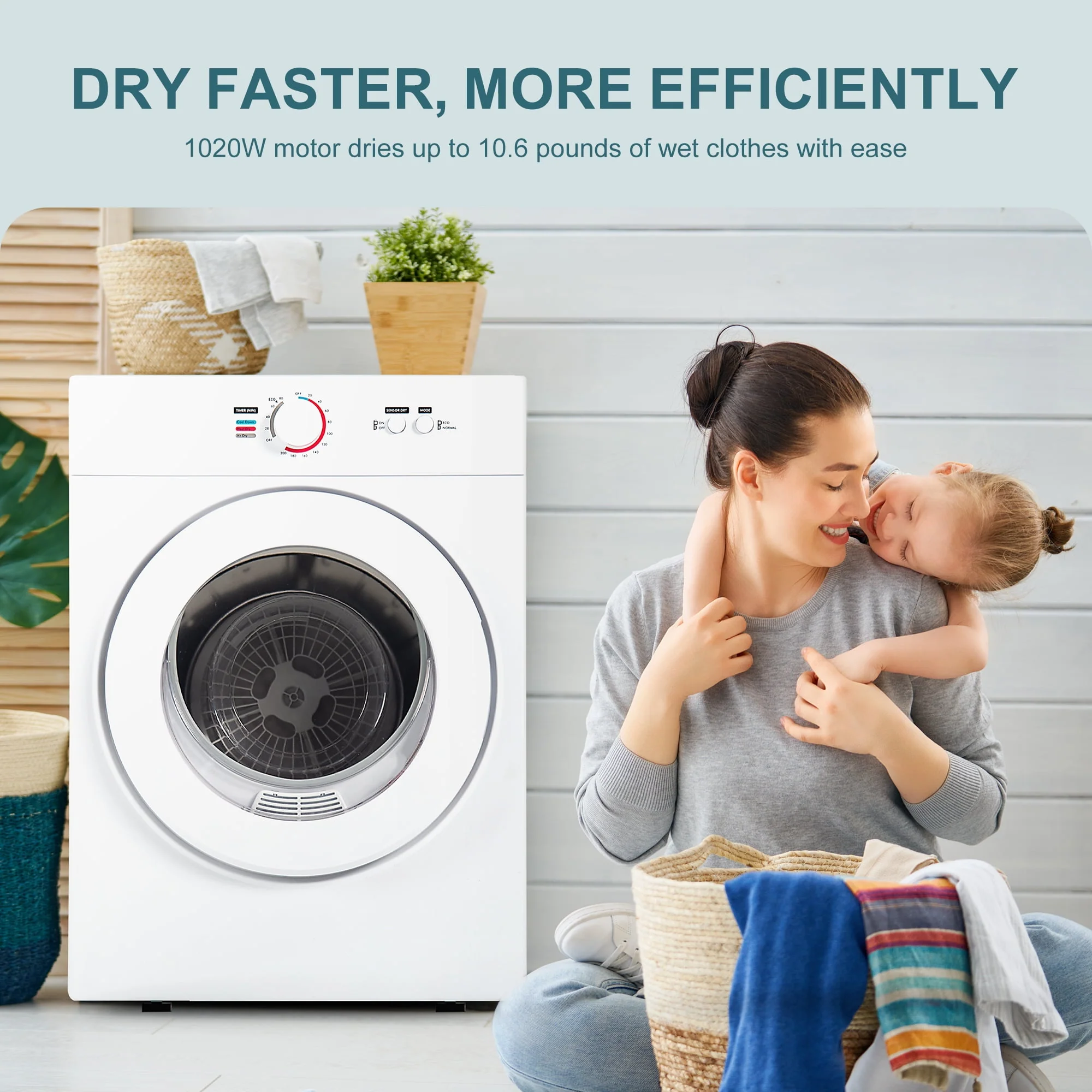 Simzlife 1.6 Cu. ft. Portable Clothes Dryer, Electric Laundry Dryer Machine, 19.5 in W, 23.6 in H