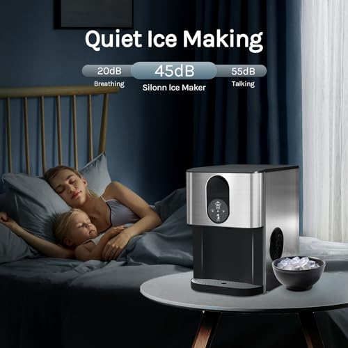 AGLUCKY Countertop Nuggte Ice Maker,Pebble Ice Maker with Self-Cleaning,45lbs/24H,Soft Chewable Ice,One-Click Operation