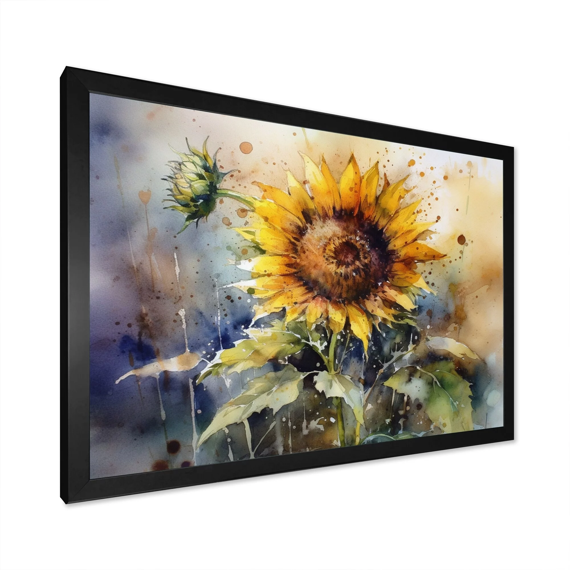 DESIGN ART Designart "Yellow Sunflower Symphony I" Floral Sunflower Framed Canvas Art Print 44 in. wide x 34 in. high - Gold
