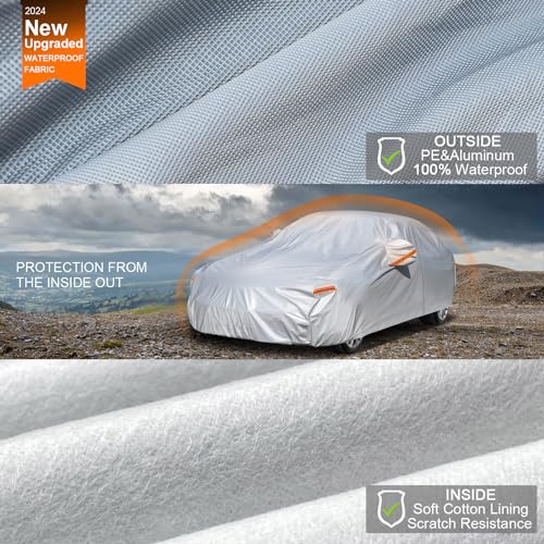 Kayme 6 Layers Car Cover Waterproof All Weather for Automobiles, Outdoor Full Cover Rain Sun UV Protection with Zipper Cotton