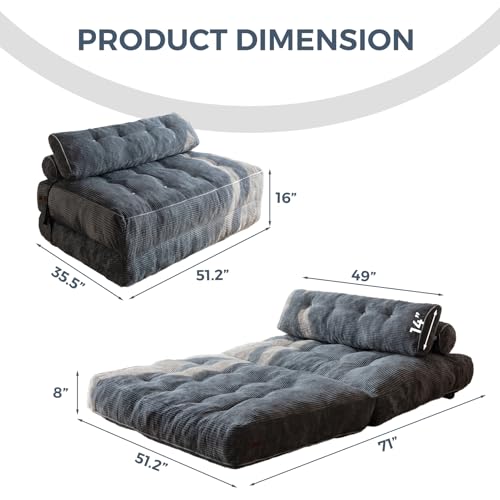 MAXYOYO Folding Sofa Bed, Convertible Sleeper Chair with Pillow Foldable Mattress with Back Support