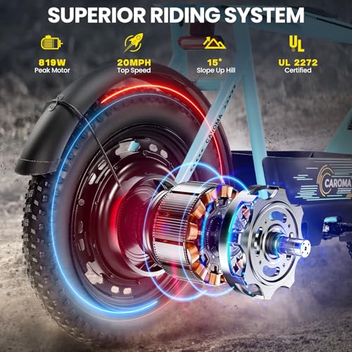 Caroma Peak 500W/800W/1200W Electric Scooter with Seat, 16 * 3" Fat Tire Ebike for All-Terrain, Max 15/25/30 Miles Ranges&20MPH