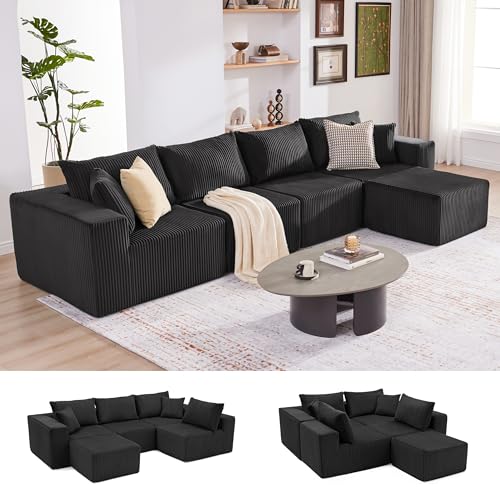 107.4" Cloud Couch Sectional, Modular Sofa with Deep Seat, Plush Corduroy L Shaped Boneless Couch, Convertible Sectional Couches for Living Room