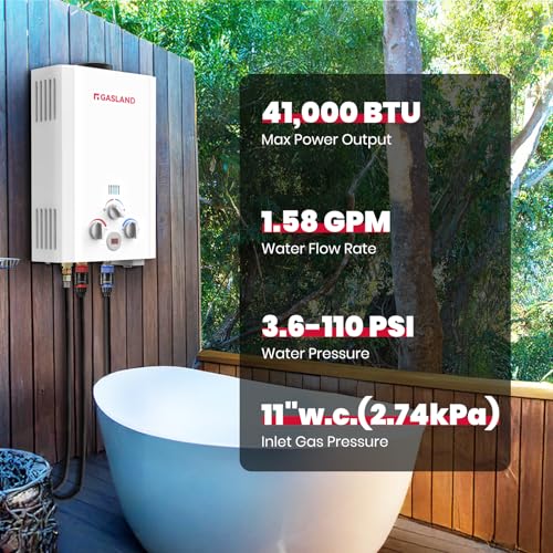 GASLAND BE158 Propane Tankless Water Heater 6L, Outdoor Portable Hot Water Heater, Overheating Protection, Easy to Install