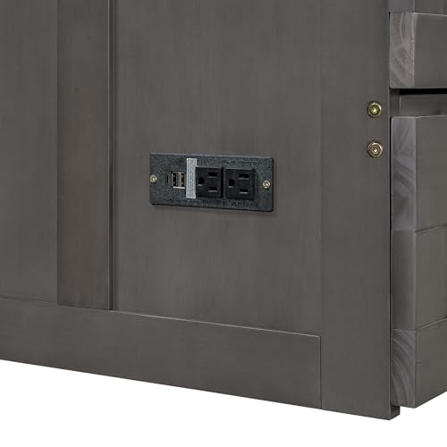 Harper & Bright Designs Queen Size Murphy Bed Cabinet, Solid Pine Wall Bed Chest with USB