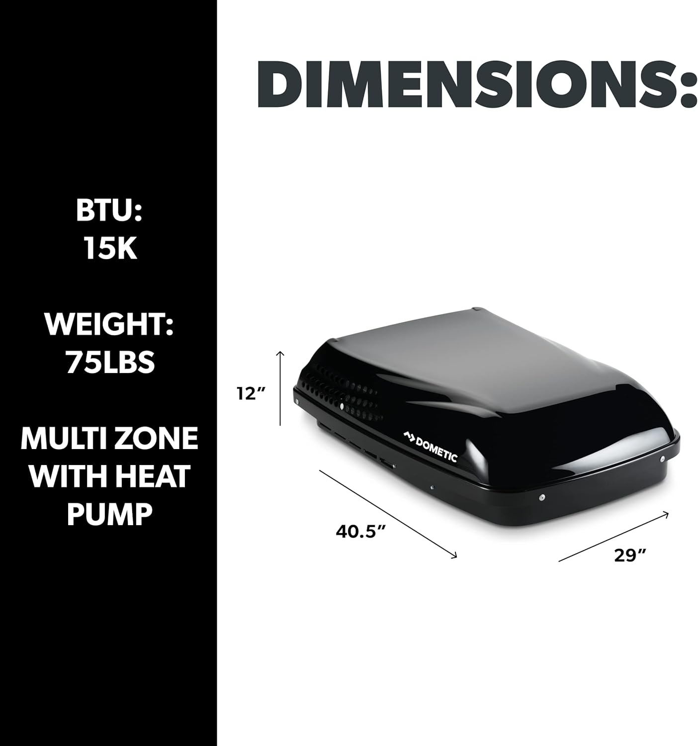 DOMETIC Air Conditioners 651816CXX1J0 Penguin II Air Heat Pump 15 , Black