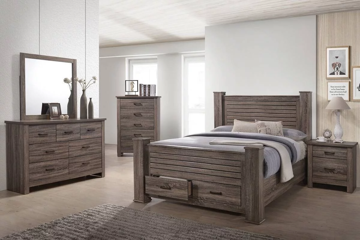 3pc Bedroom Furniture Set Natural Finish Eastern King Size Bed 2x Nightstands Transitional Style Functional Unique Bed