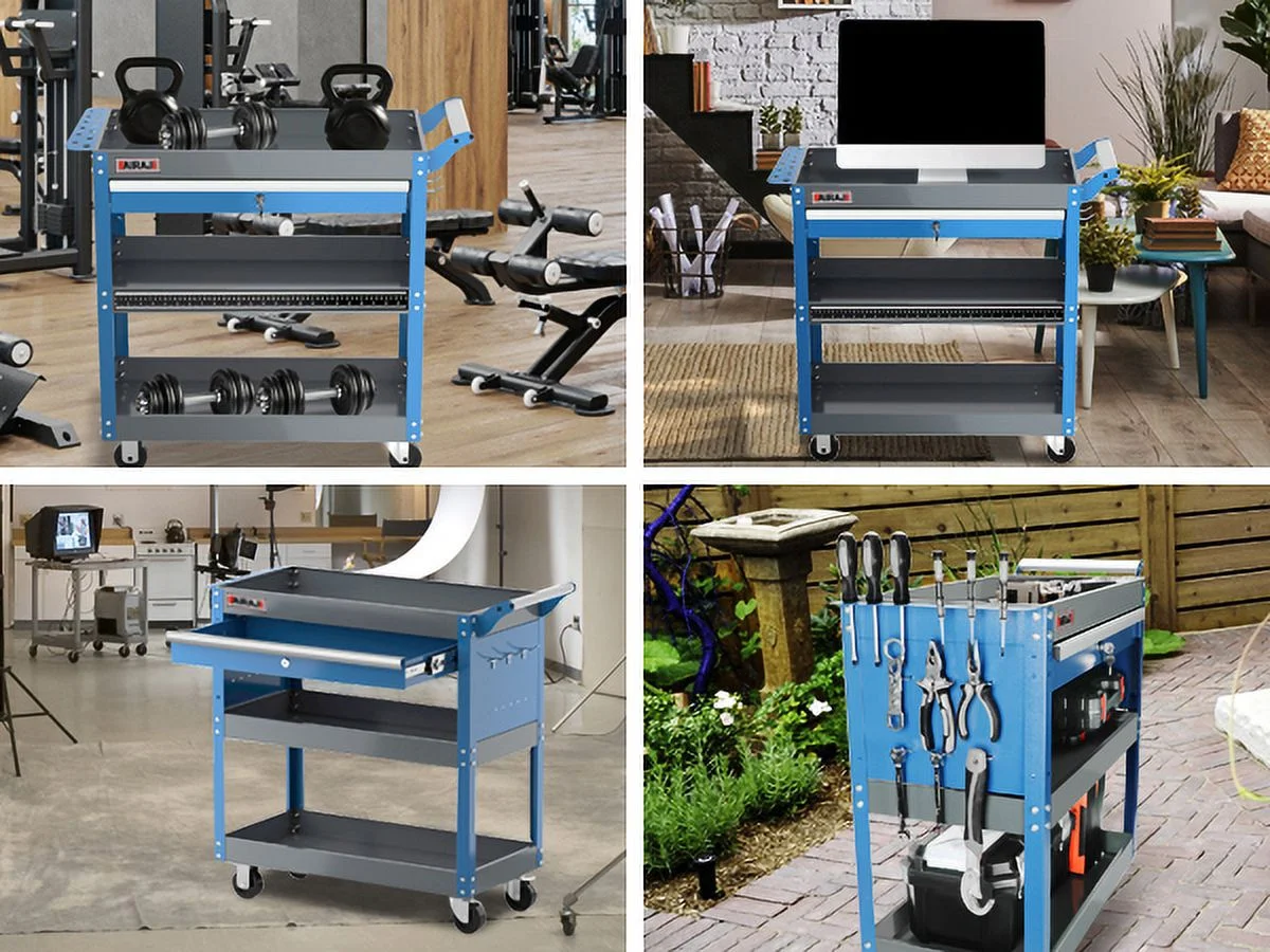 AIRAJ Tool Trolley for Robust 3-Stores,with Hook for Hanging,Non-slip Pearl Set,Ergonomic Handles,Rubber Brake Wheels,Tool Trolley for Home