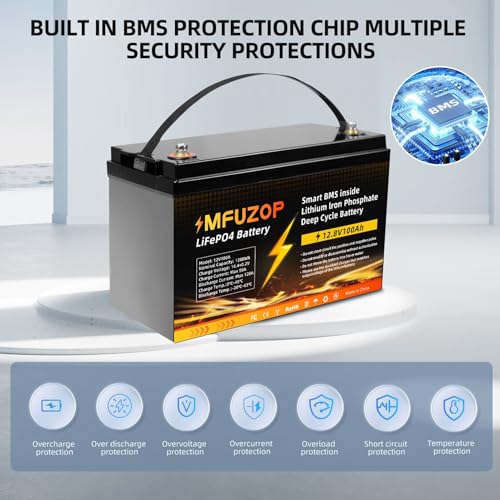 12V 100Ah LiFePO4 Battery, Built-in 100A BMS with Low-Temp Protection, Group 31 Deep Cycle Lithium Battery, Up to 20000 Cycles for RV, Marine