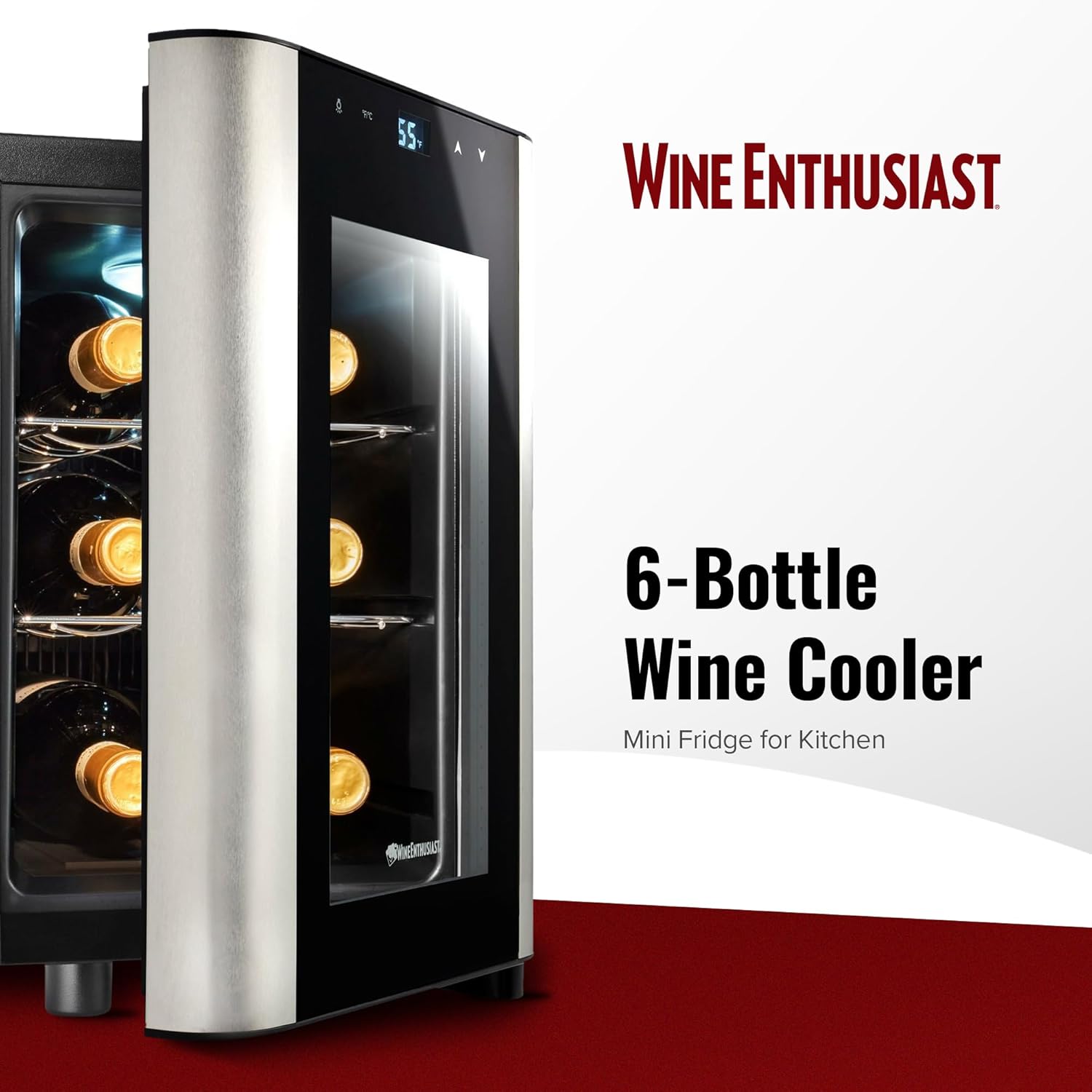 Wine Enthusiast 6-Bottle Countertop Wine Cooler - Mini Fridge for Kitchen with 3 Shelves, Adjustable Temperature Control