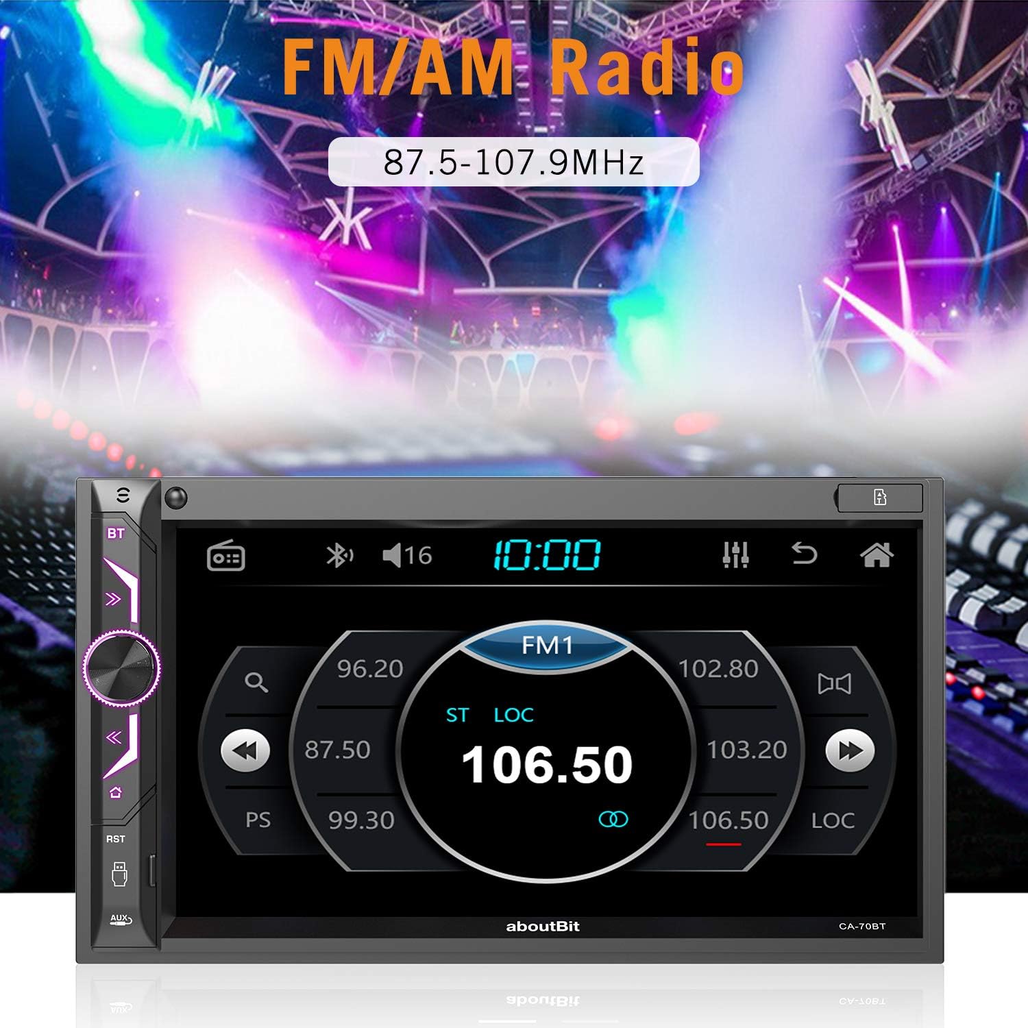 7 inch Double Din Digital Media Car Stereo Receiver,aboutBit Bluetooth 5.0 Touch Screen Car Radio MP5 Player Support Rear/Front-View Camera