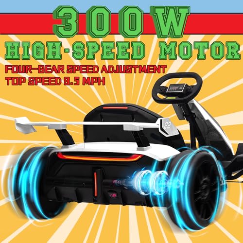 KerryYoo K61 Go Kart Electric Drift Kart Car with Length Adjustable Seat, 24V Outdoor Ride on Toy with 4 Speed Mode