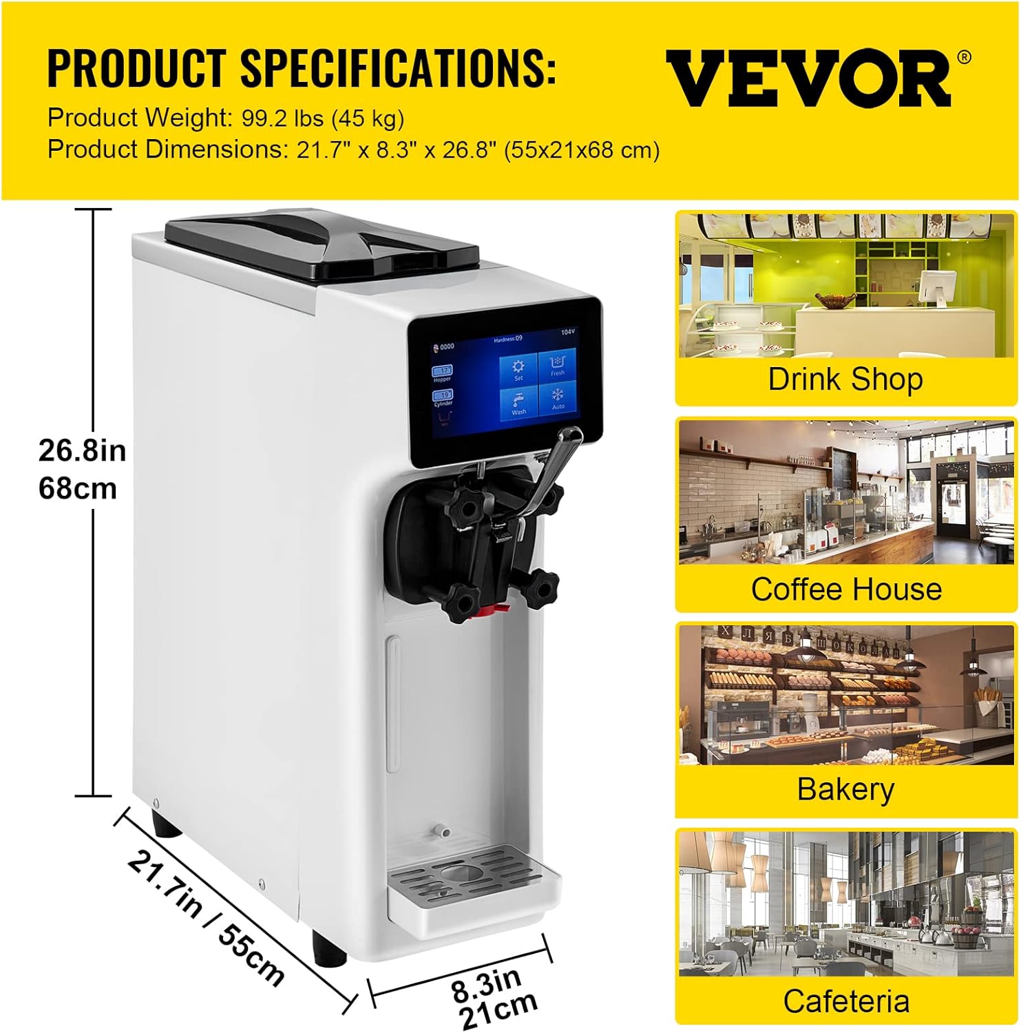 VEVOR Commercial Ice Cream Maker, 10-20L/H Yield