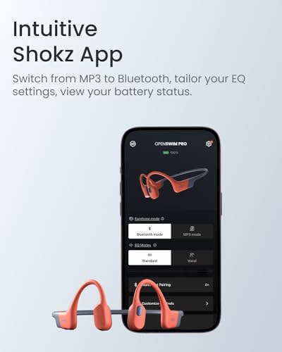 SHOKZ OpenSwim Pro - Open-Ear Bluetooth Headphones & 32GB MP3 Player, IP68 Waterproof, Bone Conduction Headphones, Secure Fit for Workouts