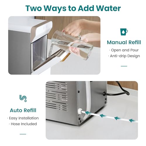 Gevi Household V2.0 Countertop Gemi Nugget Ice Maker | Self-Cleaning Pellet Ice Machine | Open and Pour Water Refill | Stainless Steel Housing | Fit