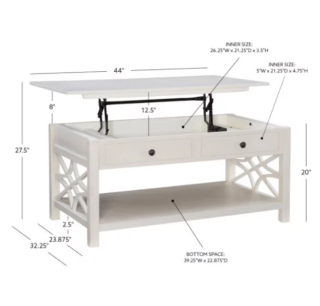 Linon Walton 2-Drawer Lift-Top Coffee Table, White