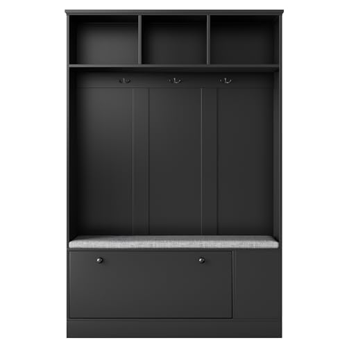 Wide Design Hall Tree with Storage and Bench, 4-IN-1 Multi-functional Entryway Bench with Coat Rack and Shoe Cubbies, Practical Furniture for Hallway