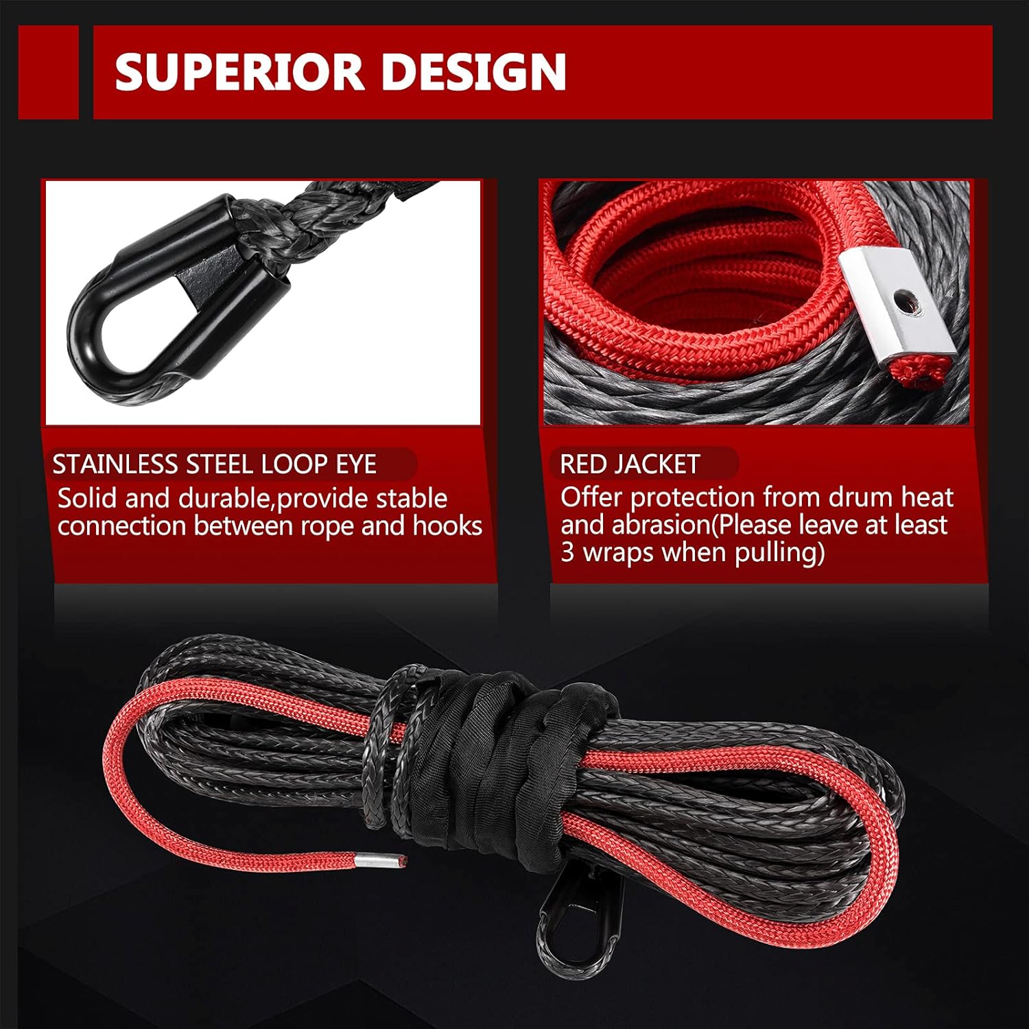 BUNKER INDUST Synthetic Winch Rope 3/8 x 85', 25000 Ibs Winch Cable Line with Protective Sleeve for 4WD Off Road Jeep ATV UTV SUV Truck Boat
