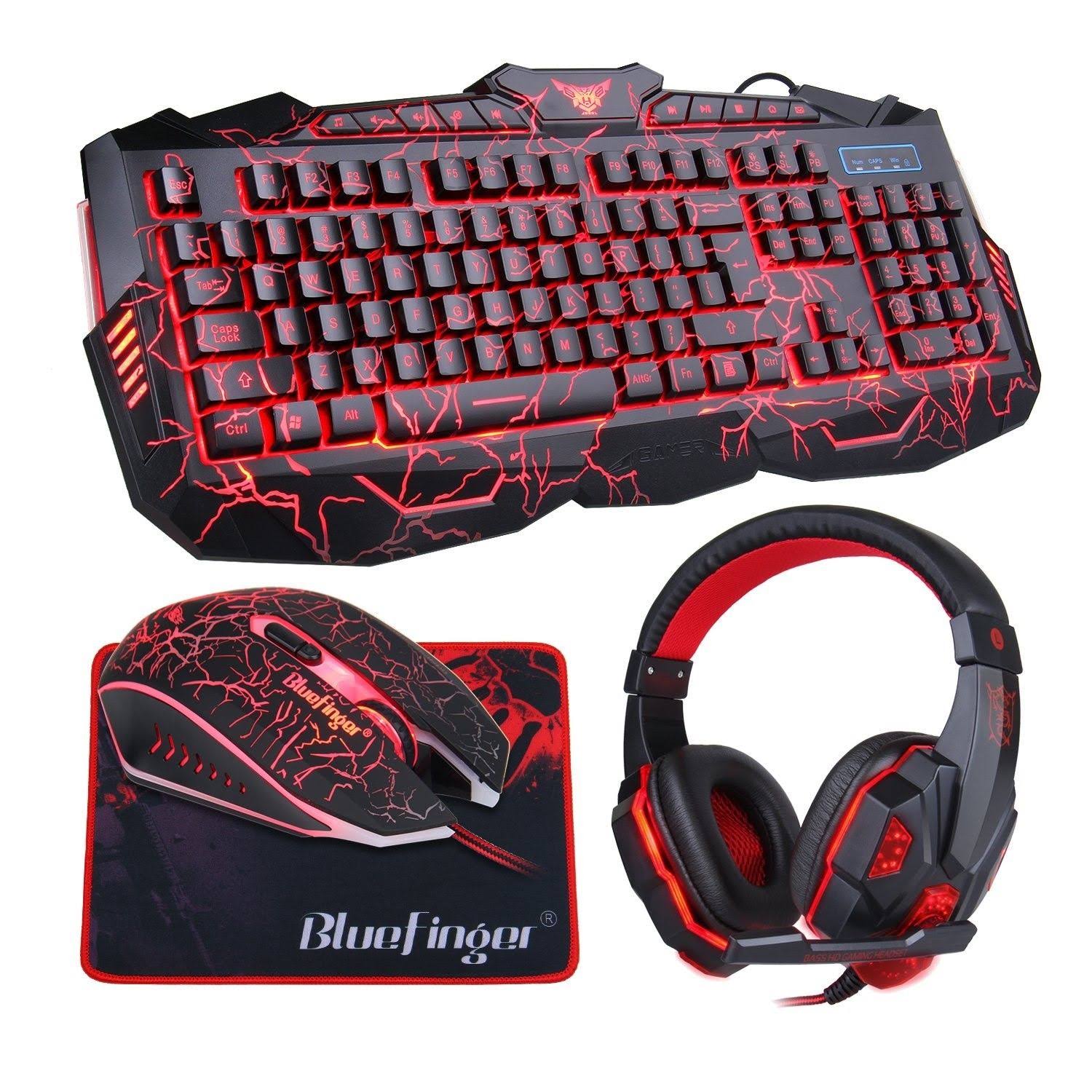 Bluefinger Backlit Gaming Keyboard Mouse Combo with LED Gaming Headset Over-Ear - Megean