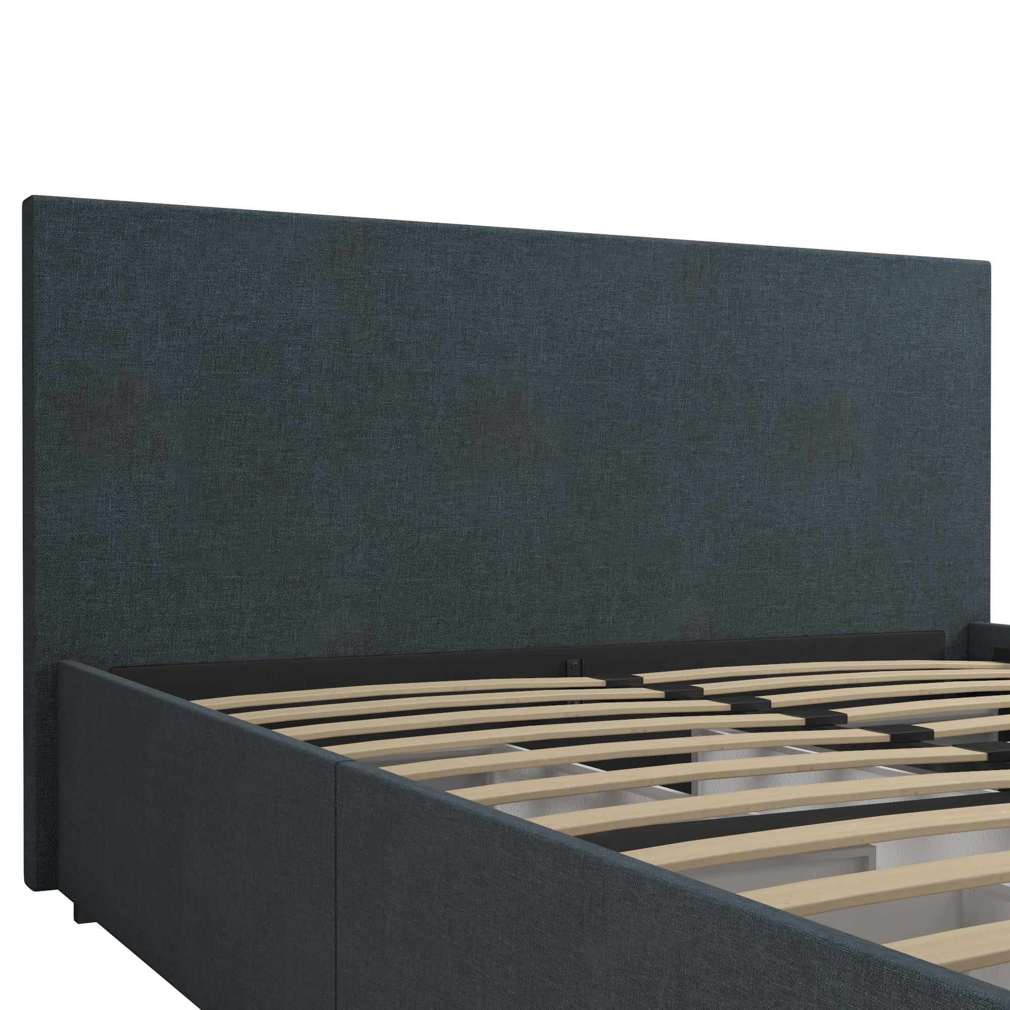 Novogratz Kelly Upholstered Storage Bed Frame, Full, Navy Blue Linen