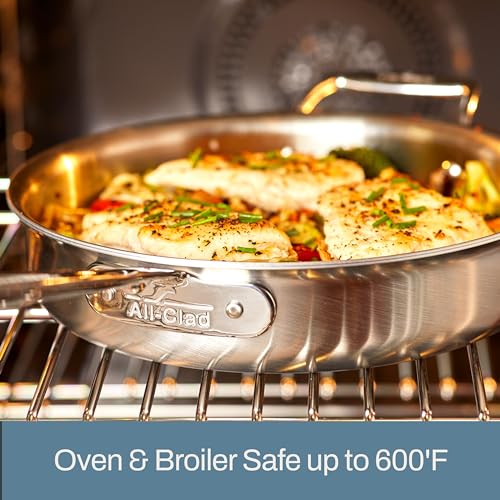 All-Clad D5 5-Ply Brushed Stainless Steel Fry Pan With Lid, 14 Inch, Compatible With Any Stovetop Including Induction, Oven Broiler Safe 600F